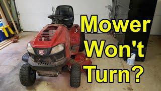 Riding mower steering problems - won't turn left (or right). How to fix