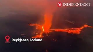 Moment easyJet plane flies over erupting Iceland volcano