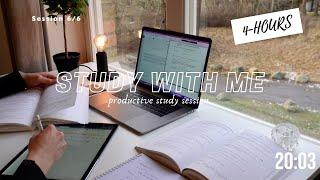 4-HOUR STUDY WITH ME | Productive Pomodoro Study Session with Background Noise on a Normal Day