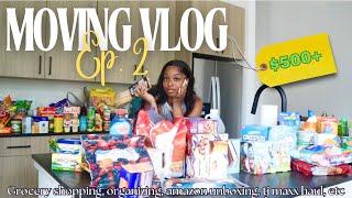 MOVING VLOG EP 2 | Grocery shopping for my new apartment, Amazon unboxing, tj maxx home haul, etc