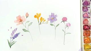 스케치 없이 단순하게 그리는 꽃 그림 | Drawing flowers |watercolor painting