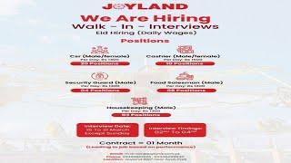 We Are Hiring CSR, Cashier's, Security Guard, Food Salesman & Housekeeping in Joyland