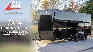 7x14 Enclosed Trailer Black V-Nose Blackout Package Storage (2) 3,500lb Axles | #trailer