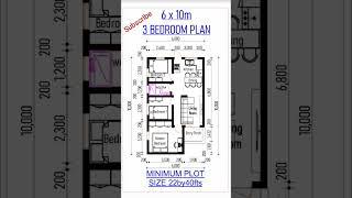 6x10m 3 BEDROOM HOUSE DESIGN PLAN