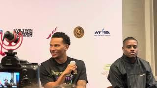 Christian Coleman and Andre de Grasse before 60m at 2024 Millrose Games