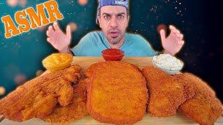 اصوات الاكل الحقيقية   شنيتزل بثلاثة انواع لحم ودجاج وسمك ASMR Eating Veal, Chicken & Fish Schnitzel