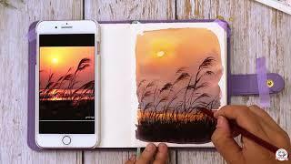 【米蒂水彩风景】mitty watercolor 速写夕阳小风景 | Watercolor sunset scenery