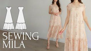 DIY Long Chiffon Dress with Tiered Ruffle Skirt + Sewing Pattern