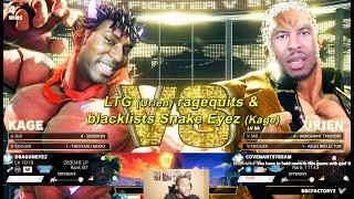 Street Fighter 5 (SFV) - LTG (Urien) ragequits & blacklists Snake Eyez (Kage)