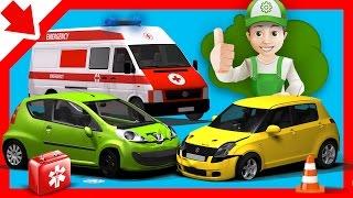 Car accident for children. Handy Andy cartoon Car accident cartoon Ambulance for kids Cartoon car