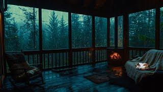 Relaxing Dark Bedroom in Rainy Forest - Fireplace and Rain Sounds for Deep Sleep and Serenity