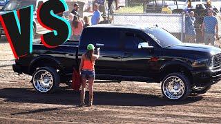 Lifted Ram 2500 Cummins vs Lifted F250 Powerstroke | Dirt Drag Race