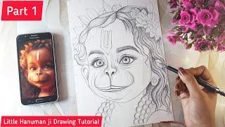 How to draw Hanuman, Lord Hanuman Drawing, Outline Tutorial PART 1