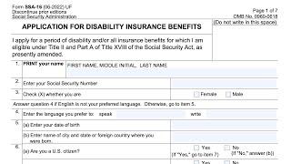 Form SSA 16 Walkthrough (Application for Social Security Disability Benefits)