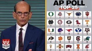 ESPN "Breaking Down" CFP Top 25 AP Poll Week 13: BYU down No.14; Colorado up No.16; Georgia up No.8