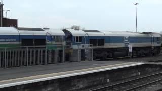 Mendip Rail Class 59 "Double Headed" arrives at Westbury Station 10.02.12