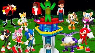 All THE SONIC TAPES monsters vs Paw Patrol House jj and mikey in Minecraft - Maizen