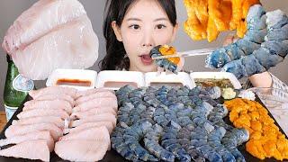 다쳐도 먹는다 활 블랙타이거 새우회, 삼치회, 성게알 삼합 먹방 [eating show] mukbang korean food