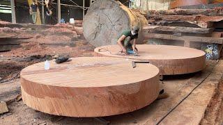 Giant Wood Processing Plant | Production Process Extra Large Round Table From Solid Wood