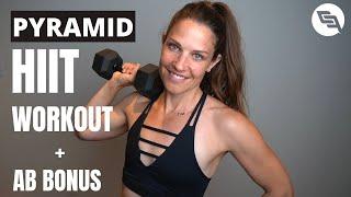 HIIT Pyramid Workout with AB BONUS - 45 Minutes - with Dumbbells