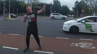 James Collins speaking at the end the fake news protest outside RTE Dublin