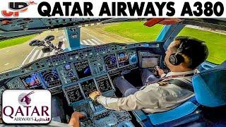 Qatar Airways Airbus A380 Cockpit Landing at London Heathrow