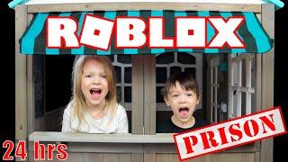 24 Hours in Roblox Prison In Real Life with My PB and J Kids!