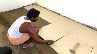 Amazing Floor Technology!-How to Installing 2x2 Size design Tile in properly-Using Sand and cement