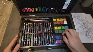 145 Piece Deluxe Art Set, Wooden Art Box & Drawing, Oil Pastels, Colored Pencils -UNBOXING