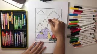 Hello everyone, now I will color the picture of a tent in the forest