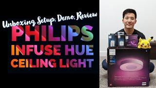 New Infuse Hue Ceiling Lamp Unboxing, Setup, Demo, and Review (Philips Hue Smart Light)