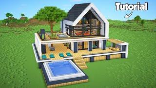 Minecraft: How to Build a Modern House Tutorial (Easy to Follow) #54 - Interior in Description!