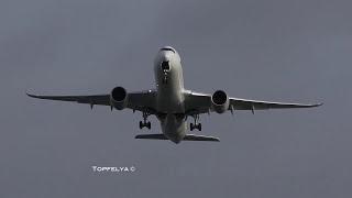 Boeing 787 VS Airbus A350 incredible wing flex head on view takeoff