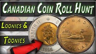 SEARCHING ROLLS OF CANADIAN LOONIES AND TOONIES - Loonie & Toonie Coin Roll Hunt #1