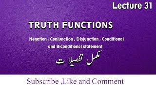 Lecture 31 Truth Functions in Urdu/Hindi || Formal Logic Complete Explanation