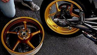 GUY GETS HIS POWDER COATED GOLD WHEELS BACK AND THEY LOOK AWESOME in 4K.