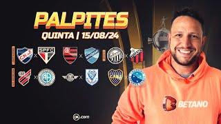 PALPITES DE FUTEBOL PARA HOJE - 15/08/2024 - JOGOS DE QUINTA - LIBERTADORES + BILHETE PRONTO