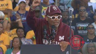 Spike Lee rallies for Kamala Harris at Atlanta event