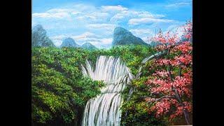 Art by Kyra Lu - Painting Waterfall  & Clouds ( Acrylic Painting#3)