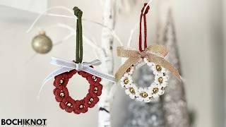 DIY Macrame Christmas Wreath Ornament: Daisy Knot & Beads!