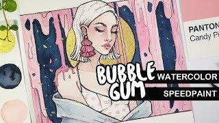 Bubblegum • Watercolor Speedpaint • Talking about titling your artwork