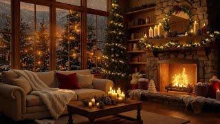 Soothing Jazz and Cozy Reading Nook  Crackling Fireplace & Snowfall for a Peaceful Winter Night