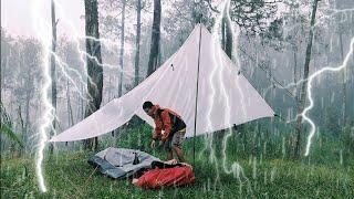 SOLO CAMPING IN HEAVY RAIN AND THUNDERSTORMS ️‼️RELAXING RAIN SOUND - ASMR