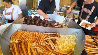 Germany Street Food. Tons of 'Wurst', Giant Rotisserie of Pork Knuckles & more Food