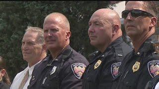 Fitch marching band plays for Austintown police officers