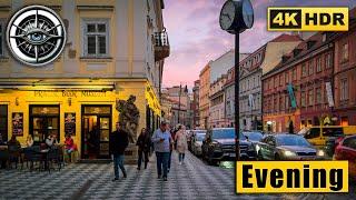 Prague Evening Walking Tour of Citi Centre  Czech Republic 4K HDR ASMR