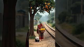 Grandmother and Panda  planted  a lemon tree  #panda #grandmother #ai