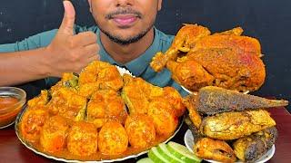 Eating Spicy Fish Curry,Whole Chikhen Curry,Fish Fry,Eggs Curry With Rice || Real Asmr Mukbong Show