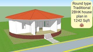 Round 2BHK House Plan in 1242 sq ft | Low Budget Single Floor Design