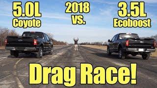 2018 Ford F150 3.5L Ecoboost vs 5.0L V8 Coyote Drag Race! It's Kunes Country Prize Fights!